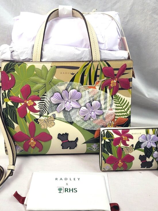 RADLEY LONDON Handbags - 2 pc. RADLEY LONDON RHS ORCHID THEME LIMITED ED. SHOULDER BAG/PURSE-WALLET SET